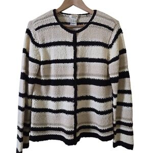Vtg Talbots Hand Knit Cardigan Small Cream Striped Silk Linen Coastal Grandma